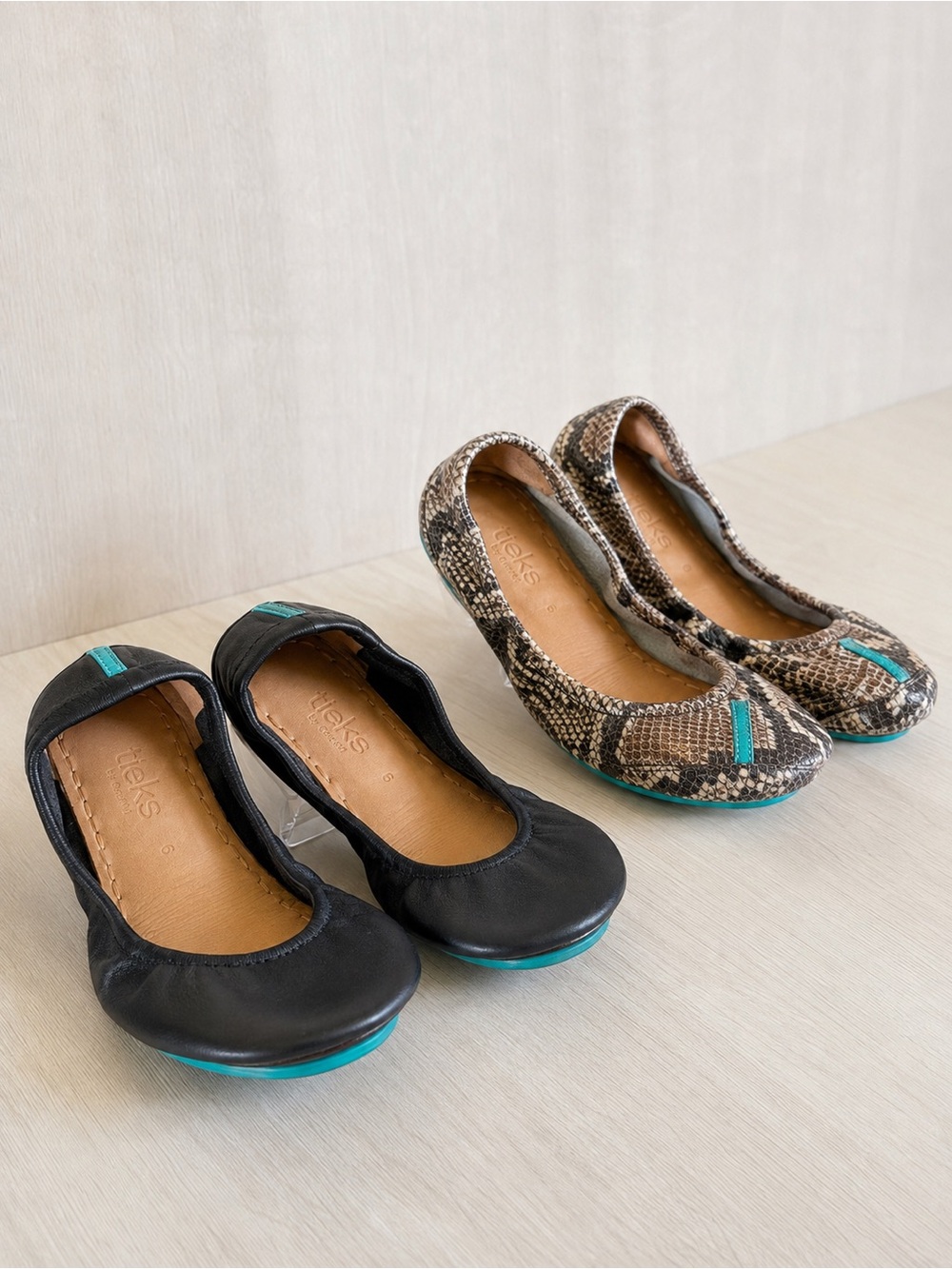 Tieks by Gavrieli Women’s Size 6 Ballet Flats Black & Snakeskin – 2 Pair Lot
